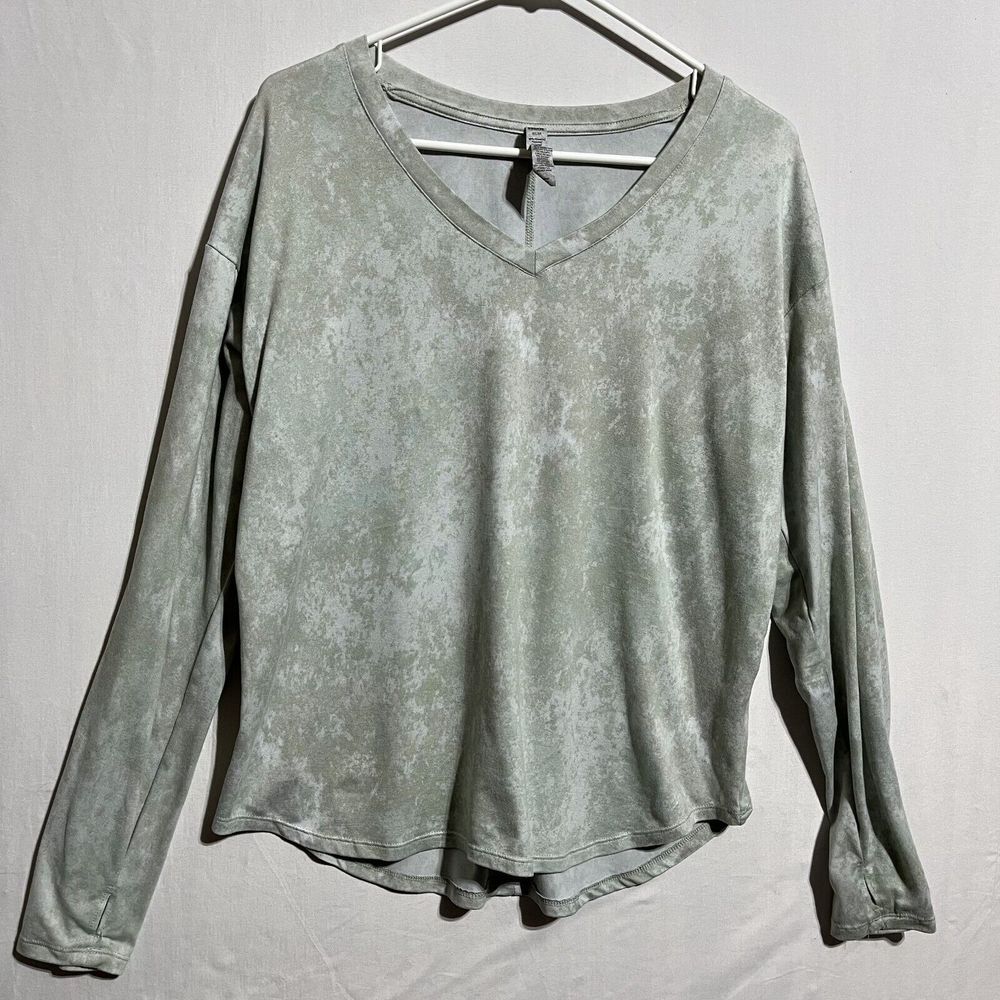 RBX Live Life Active Sweatshirt Women M Green Tie Dye Stretch V-Neck Long Sleeve